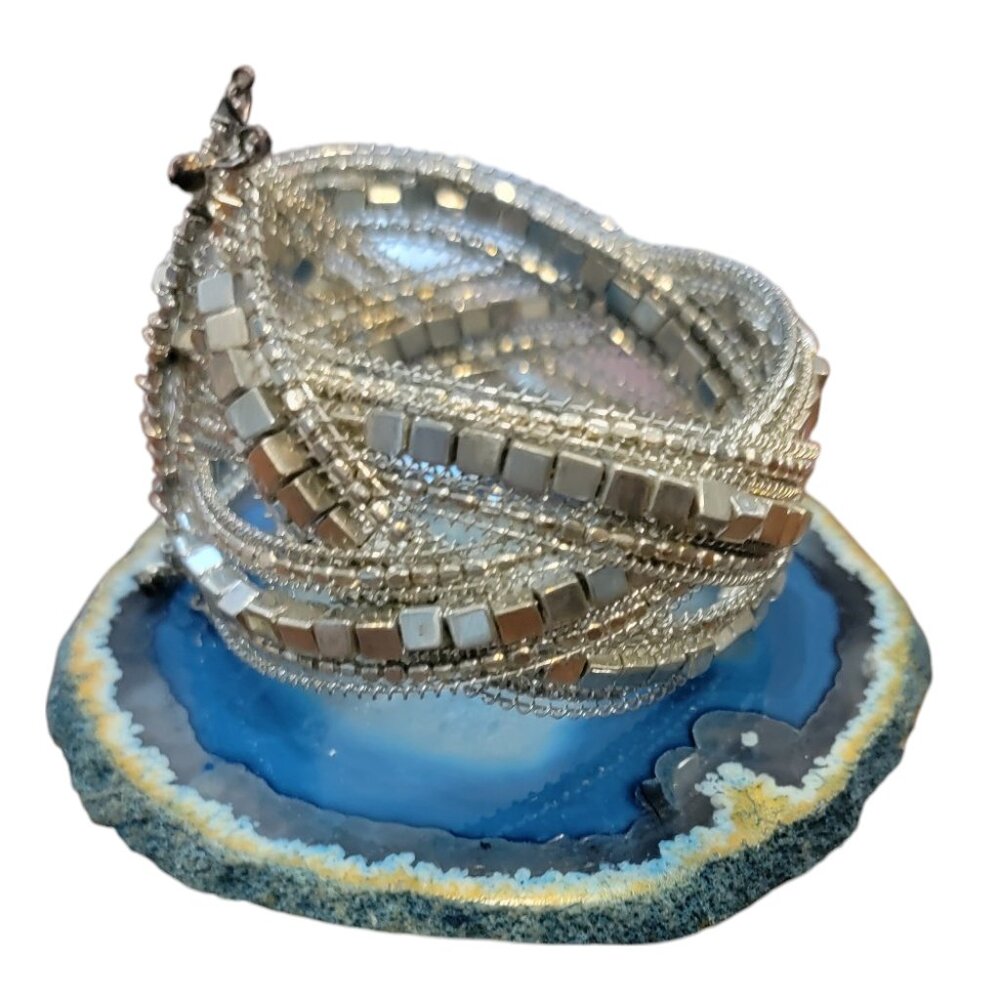 Silver Beaded Woven Wire Cuff Bracelet